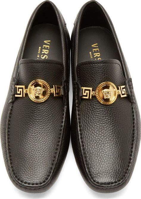 versace black grained leather loafers|Versace loafers men's sale.